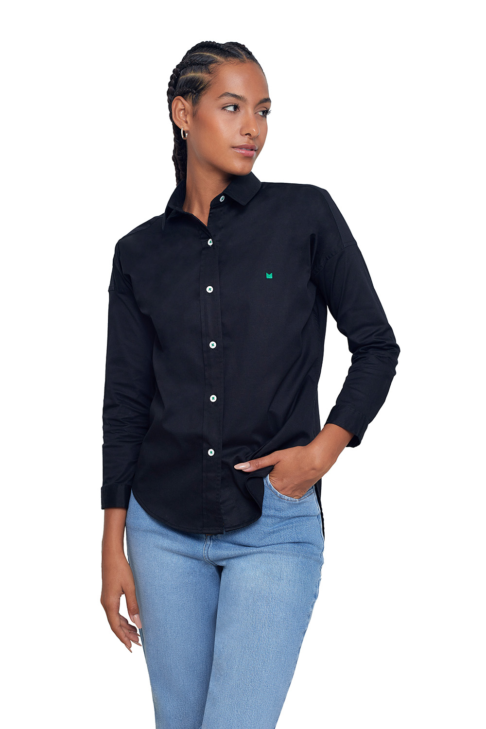 camisa manga larga negra para mujer - mania - camisas para mujer